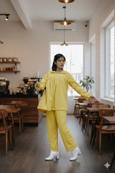 Yezwe Yellow Textured Knitted Over Size Co-ord Set - Modest Wear